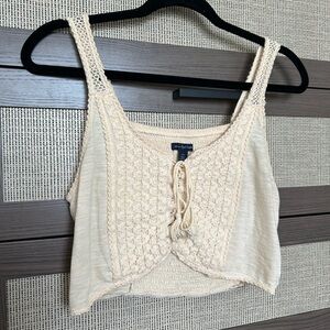 Vintage Cream Lace Up/Crochet Crop Top